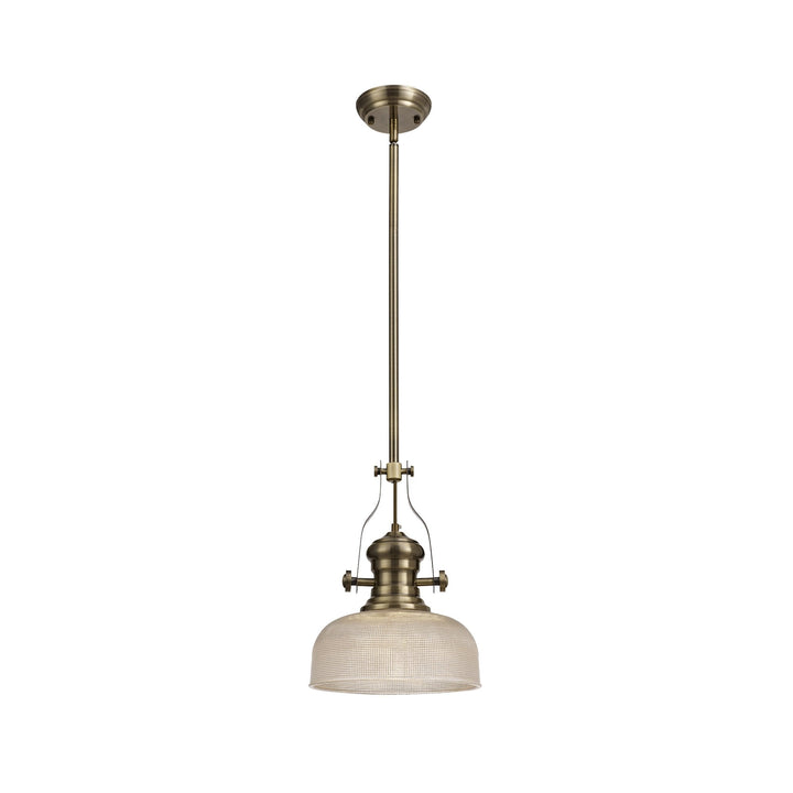 Nelson Lighting NLK01239 Louis 1 Light Telescopic Pendant With 26.5cm Prismatic Glass Shade Antique Brass/Clear