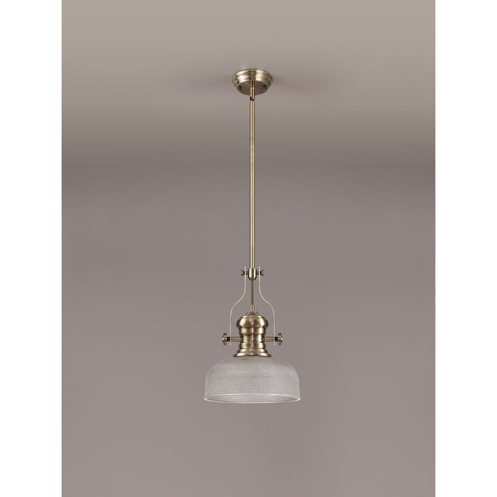 Nelson Lighting NLK01239 Louis 1 Light Telescopic Pendant With 26.5cm Prismatic Glass Shade Antique Brass/Clear