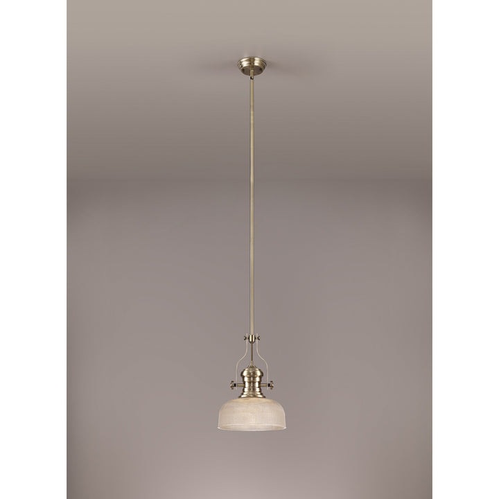 Nelson Lighting NLK01239 Louis 1 Light Telescopic Pendant With 26.5cm Prismatic Glass Shade Antique Brass/Clear