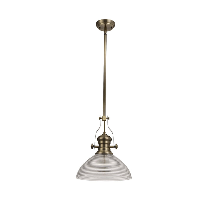 Nelson Lighting NLK01249 Louis 1 Light Telescopic Pendant With 33.5cm Prismatic Glass Shade Antique Brass/Clear