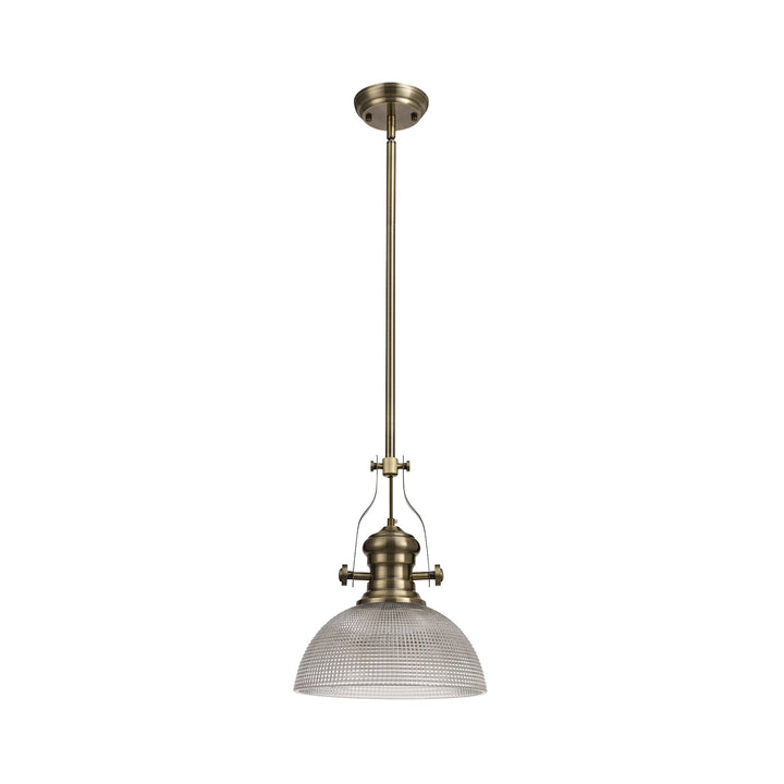 Nelson Lighting NLK01259 Louis 1 Light Telescopic Pendant With 30cm Prismatic Glass Shade Antique Brass/Clear