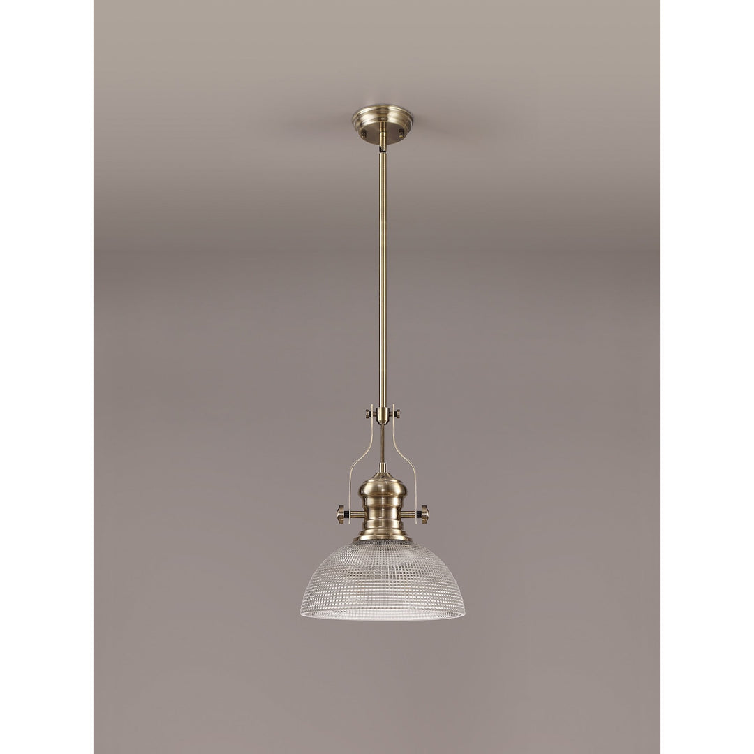 Nelson Lighting NLK01259 Louis 1 Light Telescopic Pendant With 30cm Prismatic Glass Shade Antique Brass/Clear