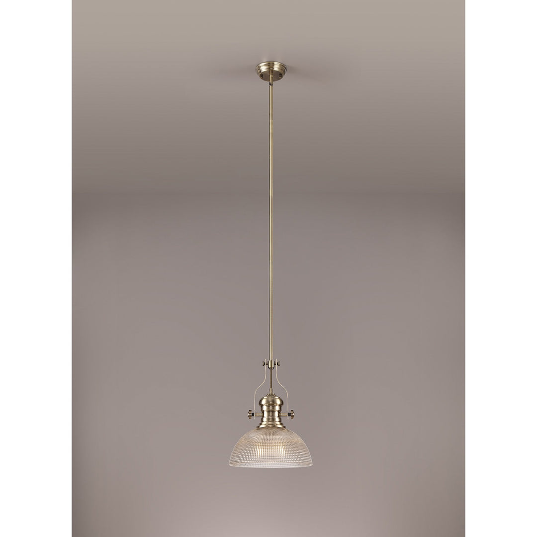 Nelson Lighting NLK01259 Louis 1 Light Telescopic Pendant With 30cm Prismatic Glass Shade Antique Brass/Clear