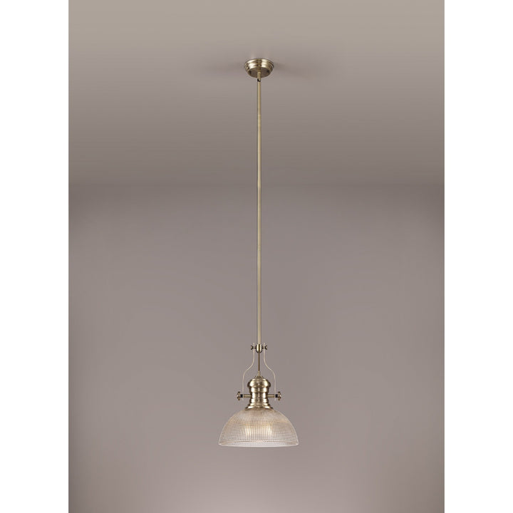 Nelson Lighting NLK01259 Louis 1 Light Telescopic Pendant With 30cm Prismatic Glass Shade Antique Brass/Clear