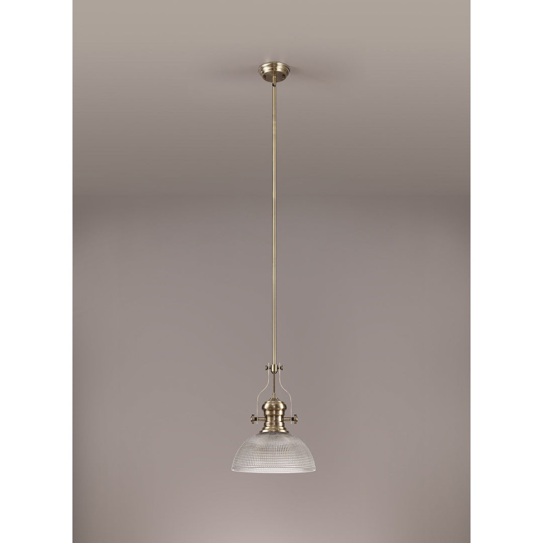 Nelson Lighting NLK01259 Louis 1 Light Telescopic Pendant With 30cm Prismatic Glass Shade Antique Brass/Clear