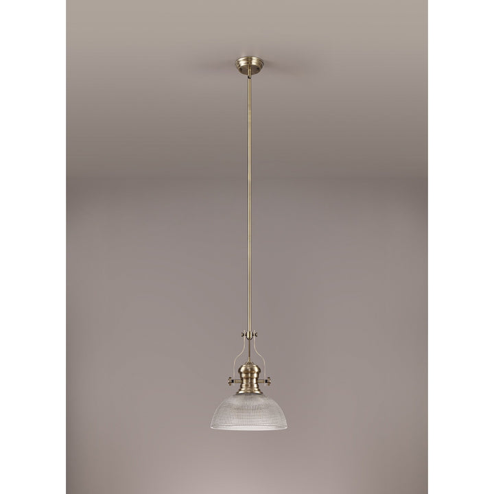 Nelson Lighting NLK01259 Louis 1 Light Telescopic Pendant With 30cm Prismatic Glass Shade Antique Brass/Clear