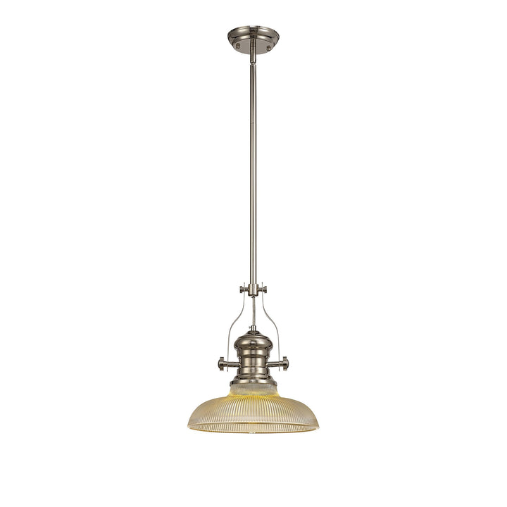 Nelson Lighting NLK01269 Louis 1 Light Telescopic Pendant With 30cm Round Glass Shade Polished Nickel/Amber