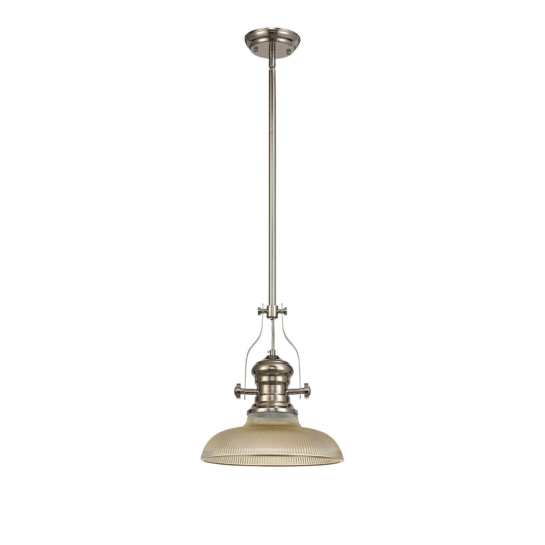 Nelson Lighting NLK01269 Louis 1 Light Telescopic Pendant With 30cm Round Glass Shade Polished Nickel/Amber