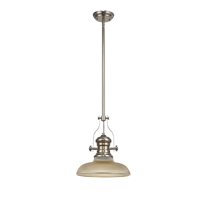 Nelson Lighting NLK01269 Louis 1 Light Telescopic Pendant With 30cm Round Glass Shade Polished Nickel/Amber