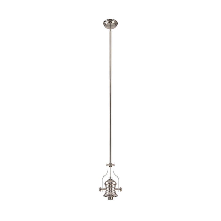 Nelson Lighting NLK01269 Louis 1 Light Telescopic Pendant With 30cm Round Glass Shade Polished Nickel/Amber