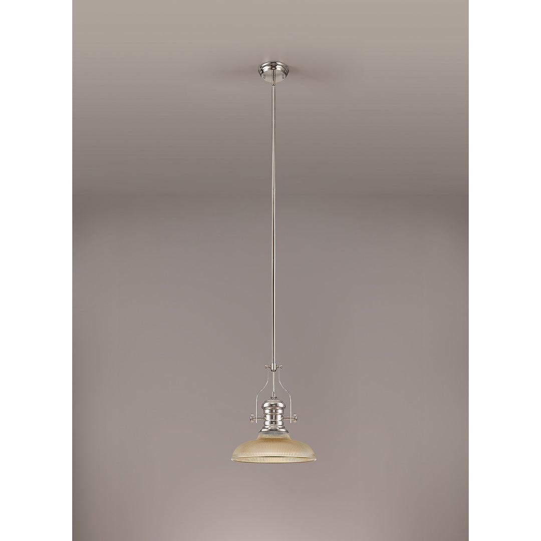 Nelson Lighting NLK01269 Louis 1 Light Telescopic Pendant With 30cm Round Glass Shade Polished Nickel/Amber