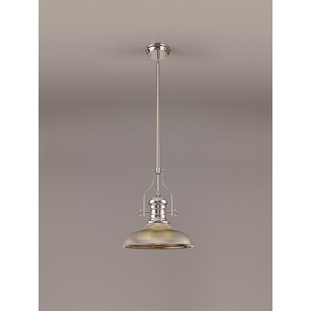 Nelson Lighting NLK01279 Louis 1 Light Telescopic Pendant With 30cm Round Glass Shade Polished Nickel/Smoked