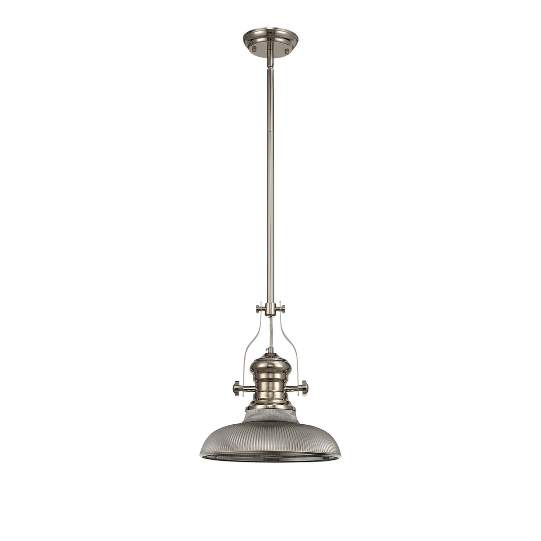 Nelson Lighting NLK01279 Louis 1 Light Telescopic Pendant With 30cm Round Glass Shade Polished Nickel/Smoked