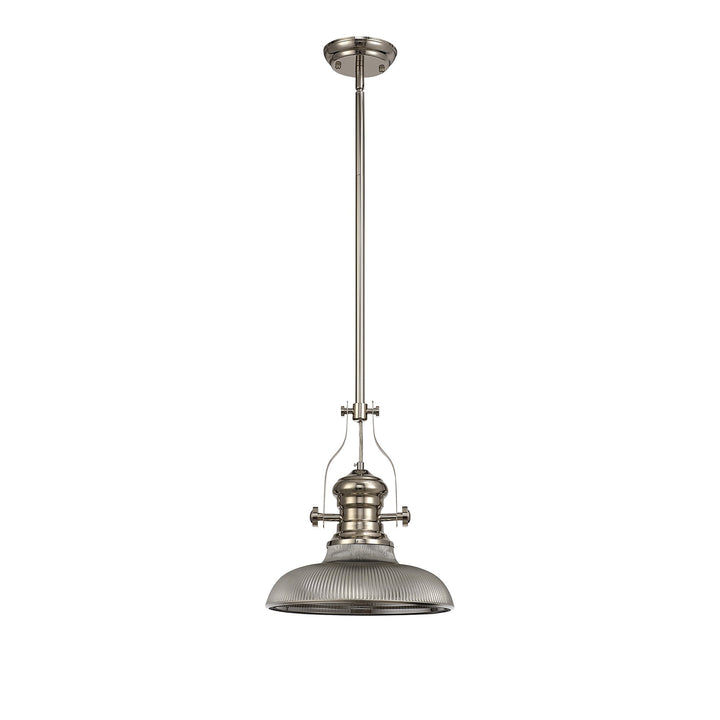 Nelson Lighting NLK01279 Louis 1 Light Telescopic Pendant With 30cm Round Glass Shade Polished Nickel/Smoked