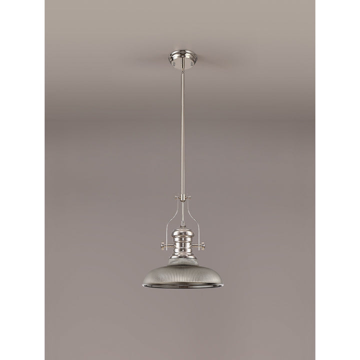 Nelson Lighting NLK01279 Louis 1 Light Telescopic Pendant With 30cm Round Glass Shade Polished Nickel/Smoked