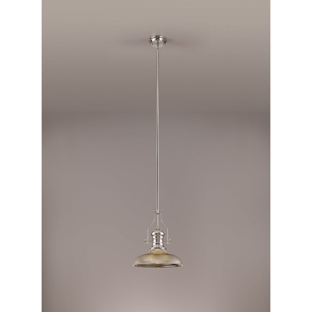 Nelson Lighting NLK01279 Louis 1 Light Telescopic Pendant With 30cm Round Glass Shade Polished Nickel/Smoked