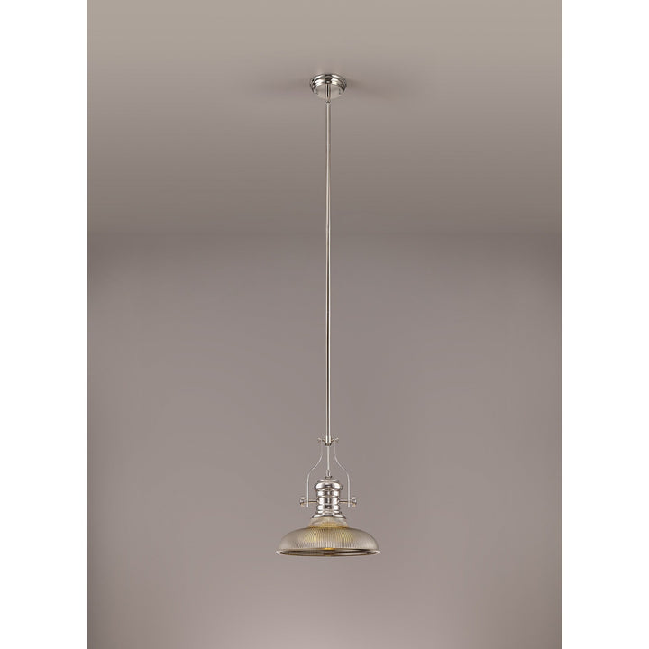 Nelson Lighting NLK01279 Louis 1 Light Telescopic Pendant With 30cm Round Glass Shade Polished Nickel/Smoked