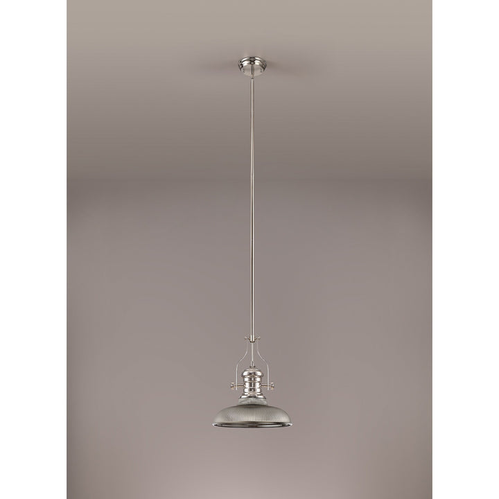 Nelson Lighting NLK01279 Louis 1 Light Telescopic Pendant With 30cm Round Glass Shade Polished Nickel/Smoked