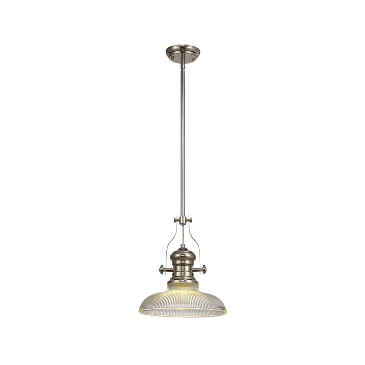 Nelson Lighting NLK01289 Louis 1 Light Telescopic Pendant With 30cm Round Glass Shade Polished Nickel/Clear