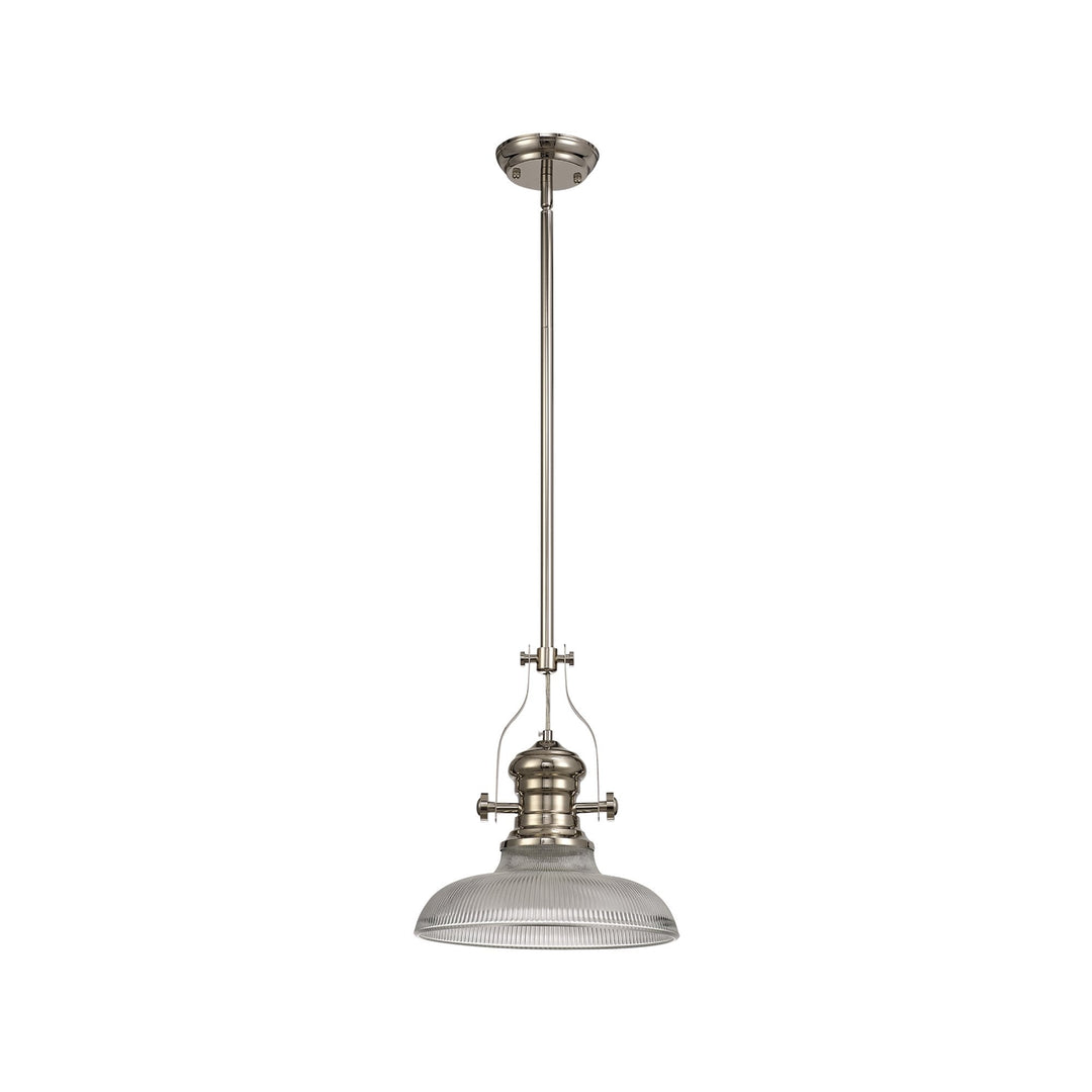 Nelson Lighting NLK01289 Louis 1 Light Telescopic Pendant With 30cm Round Glass Shade Polished Nickel/Clear