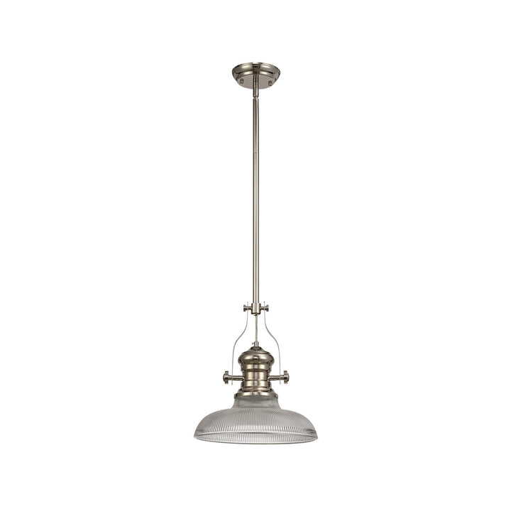 Nelson Lighting NLK01289 Louis 1 Light Telescopic Pendant With 30cm Round Glass Shade Polished Nickel/Clear