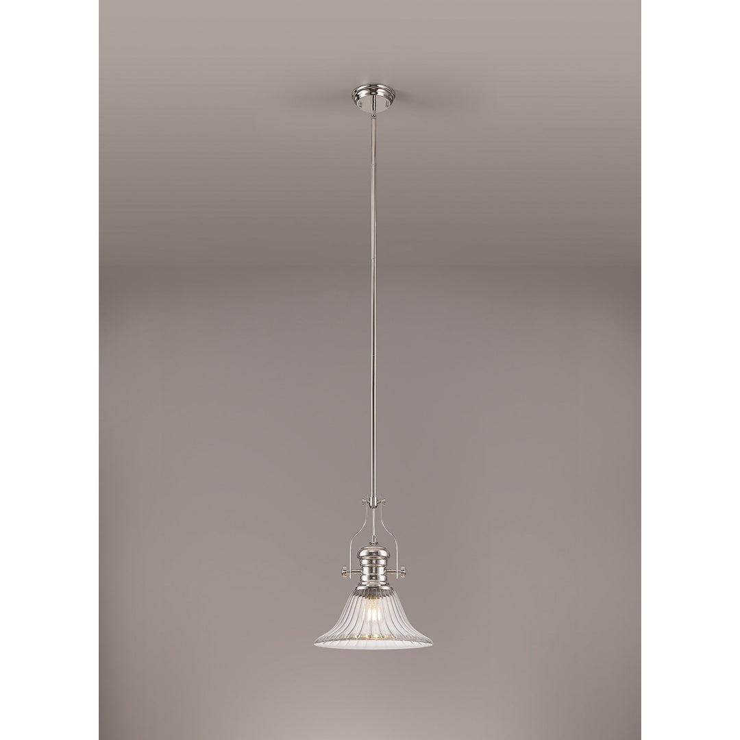 Nelson Lighting NLK01299 Louis 1 Light Telescopic Pendant With 30cm Bell Glass Shade Polished Nickel/Clear