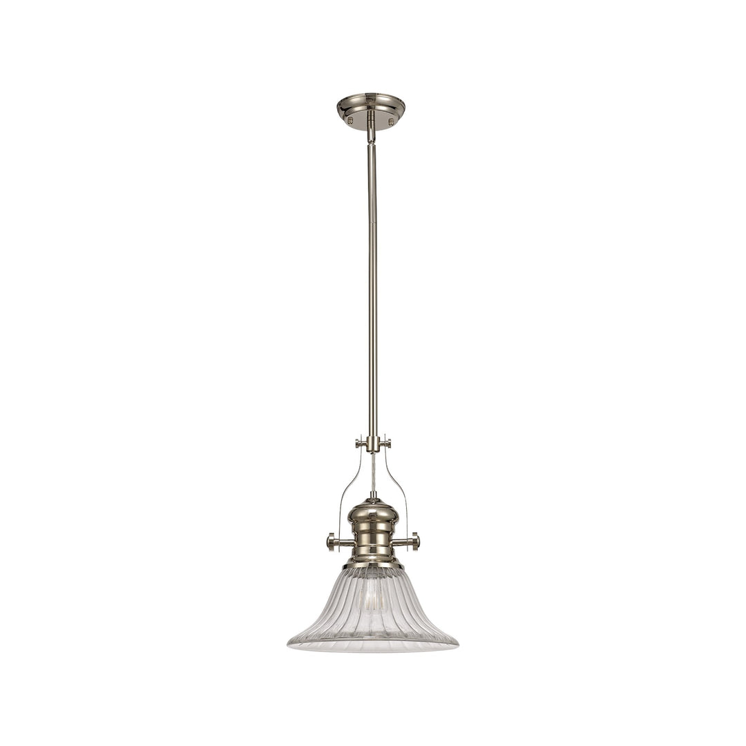 Nelson Lighting NLK01299 Louis 1 Light Telescopic Pendant With 30cm Bell Glass Shade Polished Nickel/Clear