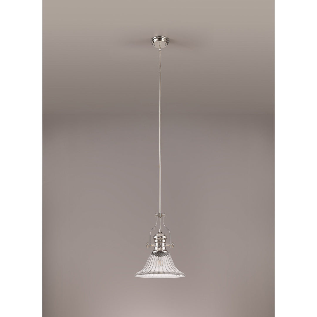 Nelson Lighting NLK01299 Louis 1 Light Telescopic Pendant With 30cm Bell Glass Shade Polished Nickel/Clear