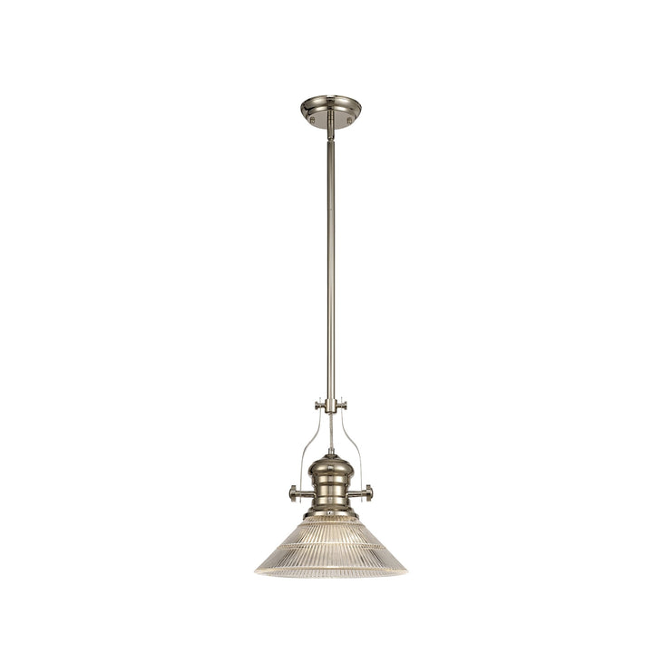 Nelson Lighting NLK01309 Louis 1 Light Telescopic Pendant With 30cm Cone Glass Shade Polished Nickel/Clear