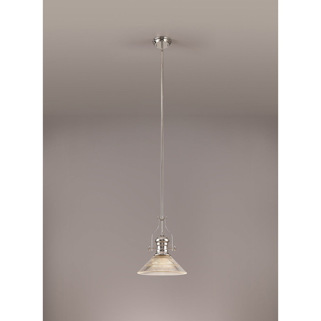 Nelson Lighting NLK01309 Louis 1 Light Telescopic Pendant With 30cm Cone Glass Shade Polished Nickel/Clear