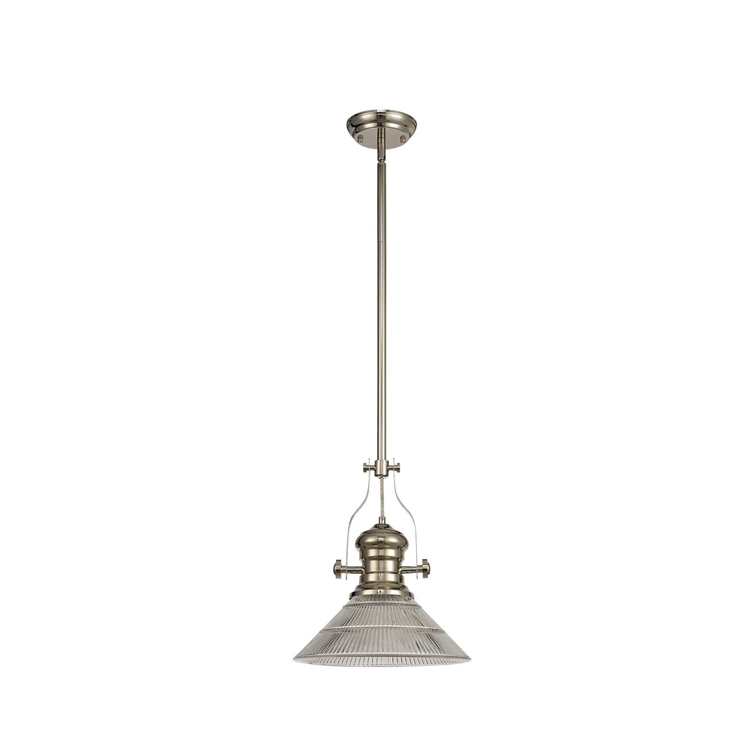 Nelson Lighting NLK01309 Louis 1 Light Telescopic Pendant With 30cm Cone Glass Shade Polished Nickel/Clear