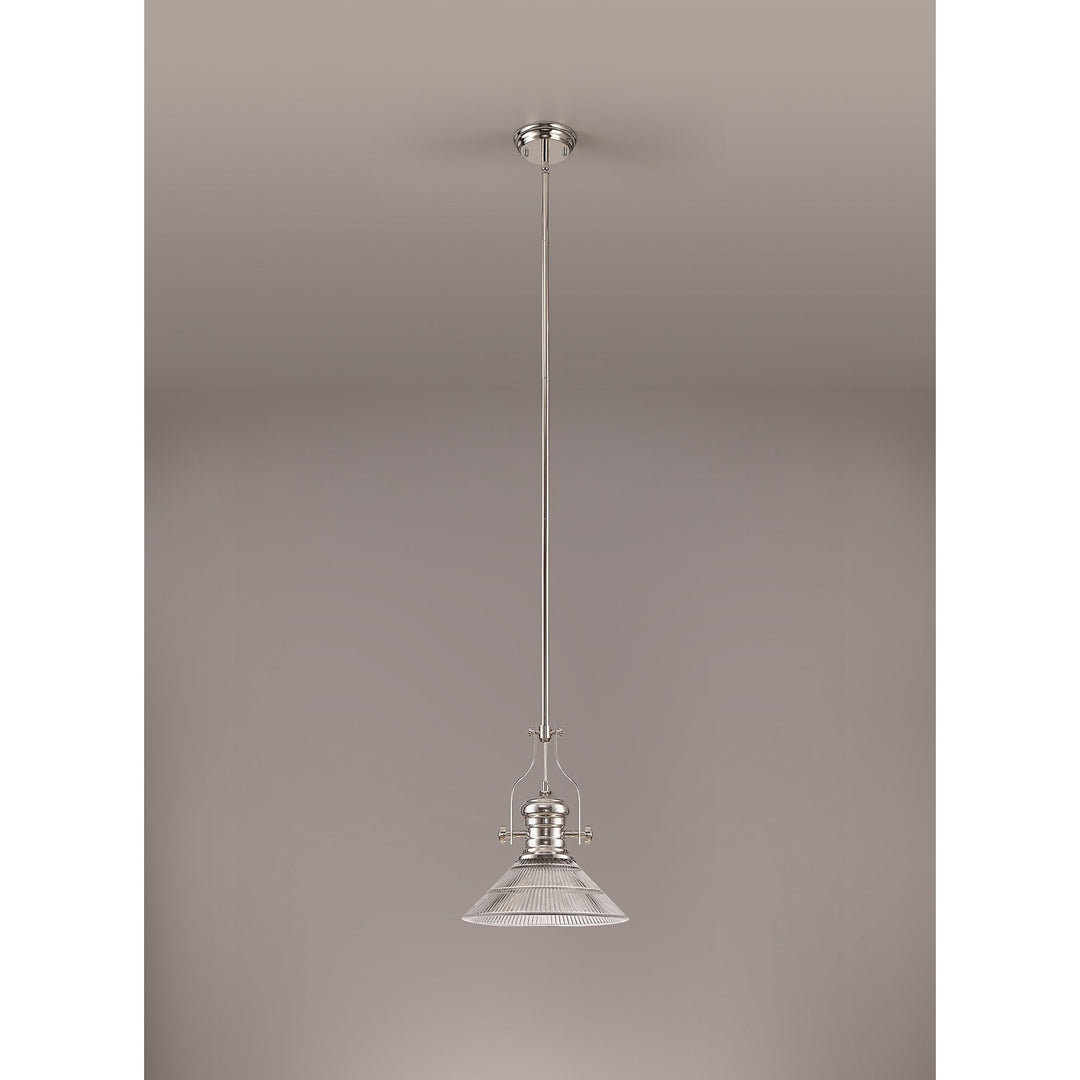 Nelson Lighting NLK01309 Louis 1 Light Telescopic Pendant With 30cm Cone Glass Shade Polished Nickel/Clear