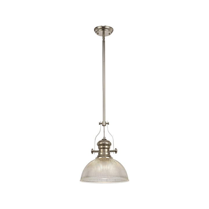 Nelson Lighting NLK01319 Louis 1 Light Telescopic Pendant With 30cm Dome Glass Shade Polished Nickel/Clear