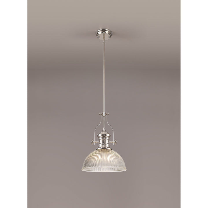 Nelson Lighting NLK01319 Louis 1 Light Telescopic Pendant With 30cm Dome Glass Shade Polished Nickel/Clear