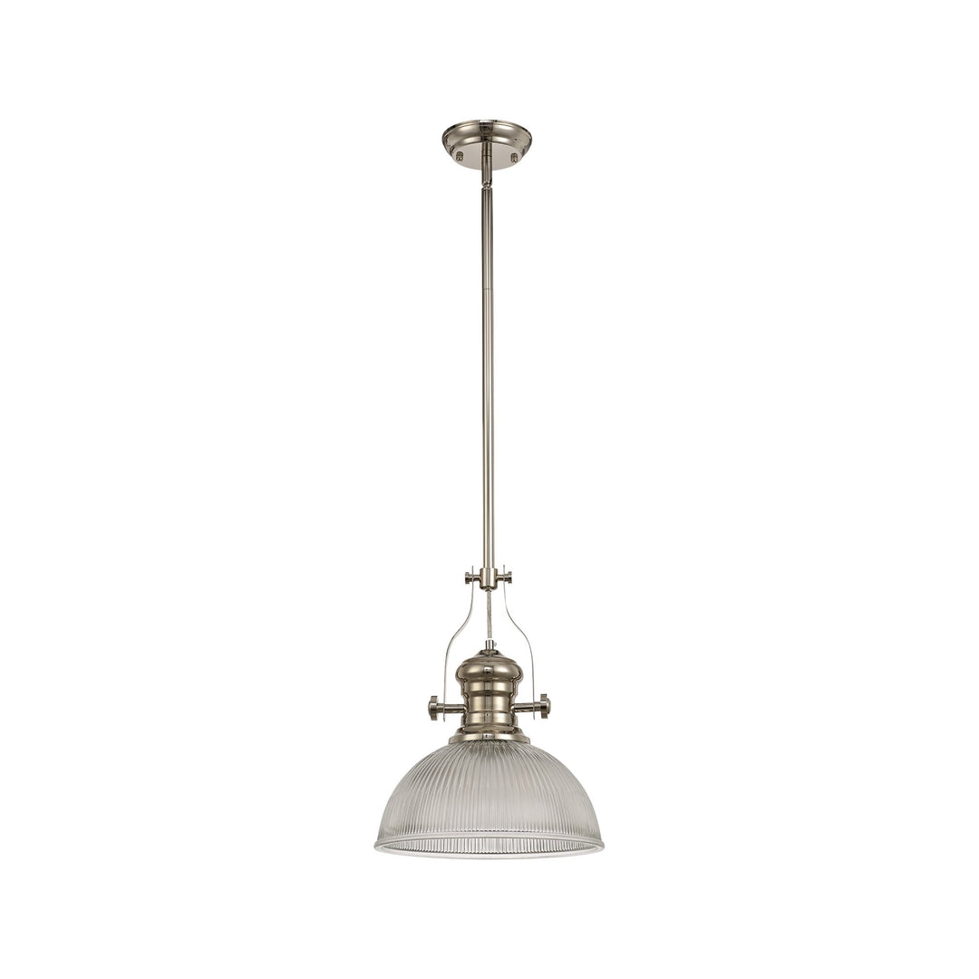 Nelson Lighting NLK01319 Louis 1 Light Telescopic Pendant With 30cm Dome Glass Shade Polished Nickel/Clear