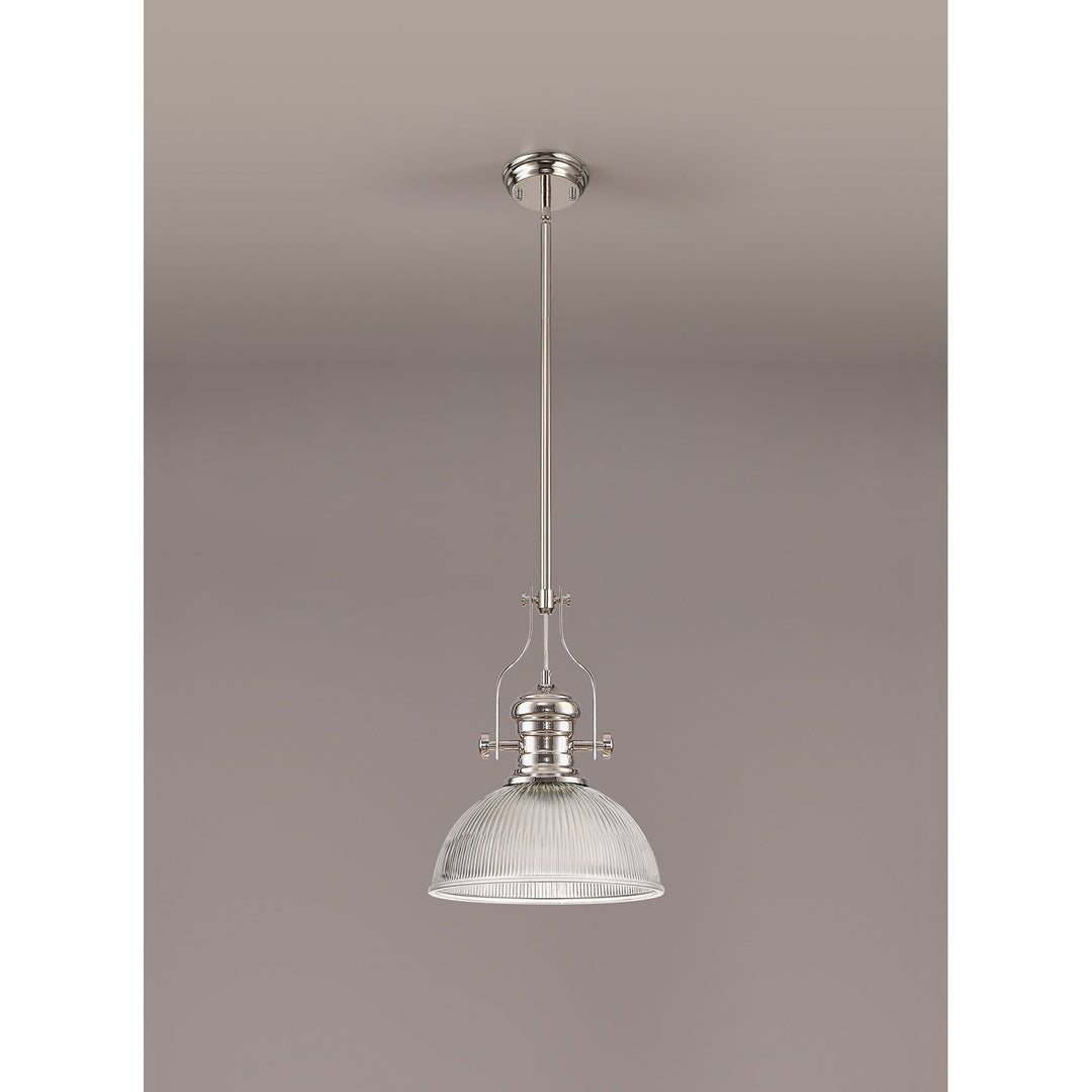 Nelson Lighting NLK01319 Louis 1 Light Telescopic Pendant With 30cm Dome Glass Shade Polished Nickel/Clear