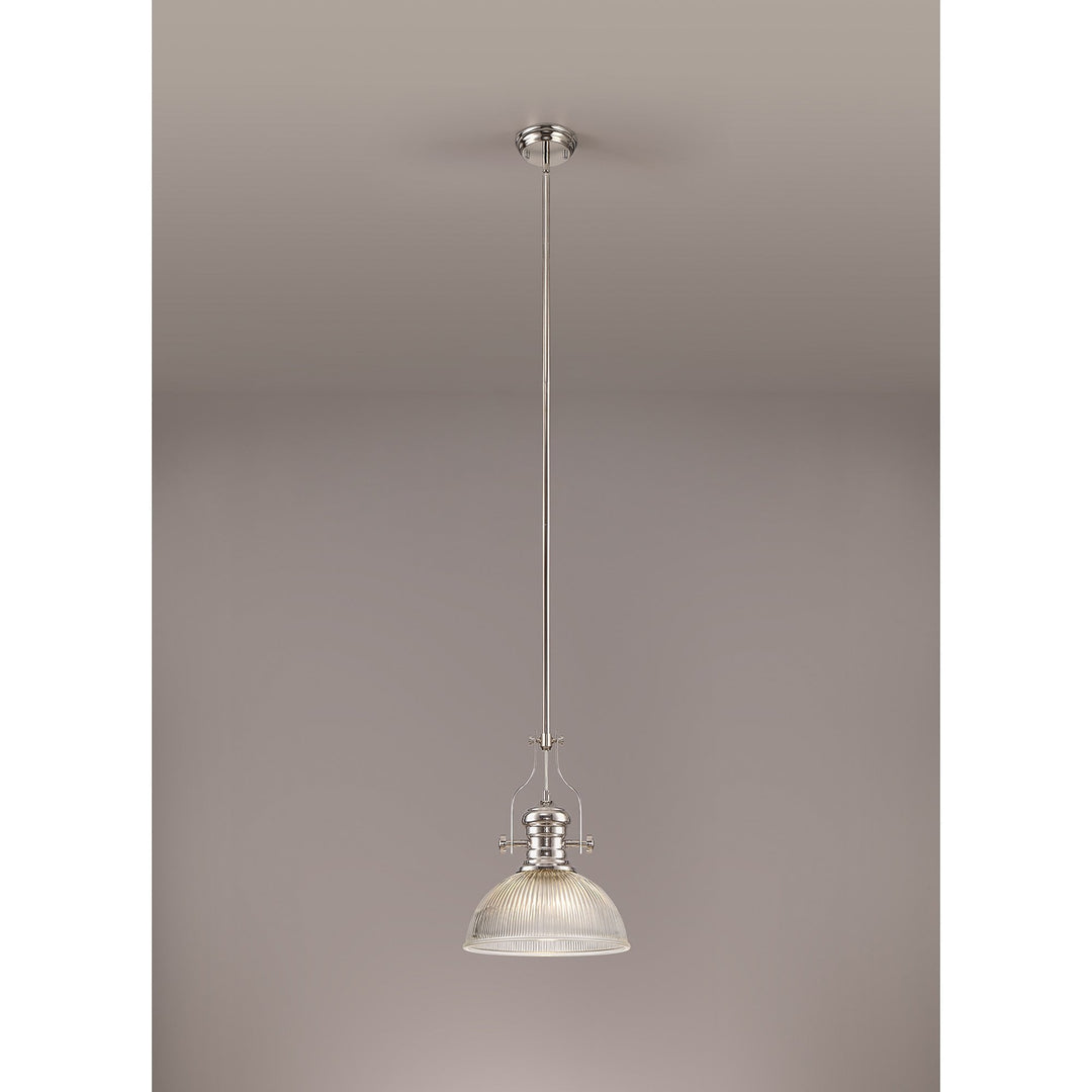 Nelson Lighting NLK01319 Louis 1 Light Telescopic Pendant With 30cm Dome Glass Shade Polished Nickel/Clear