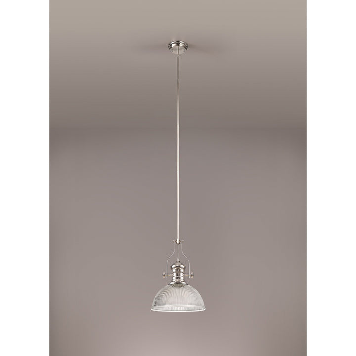 Nelson Lighting NLK01319 Louis 1 Light Telescopic Pendant With 30cm Dome Glass Shade Polished Nickel/Clear