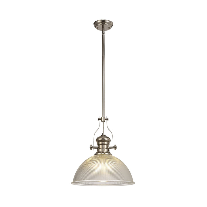 Nelson Lighting NLK01329 Louis 1 Light Telescopic Pendant With 38cm Dome Glass Shade Polished Nickel/Clear