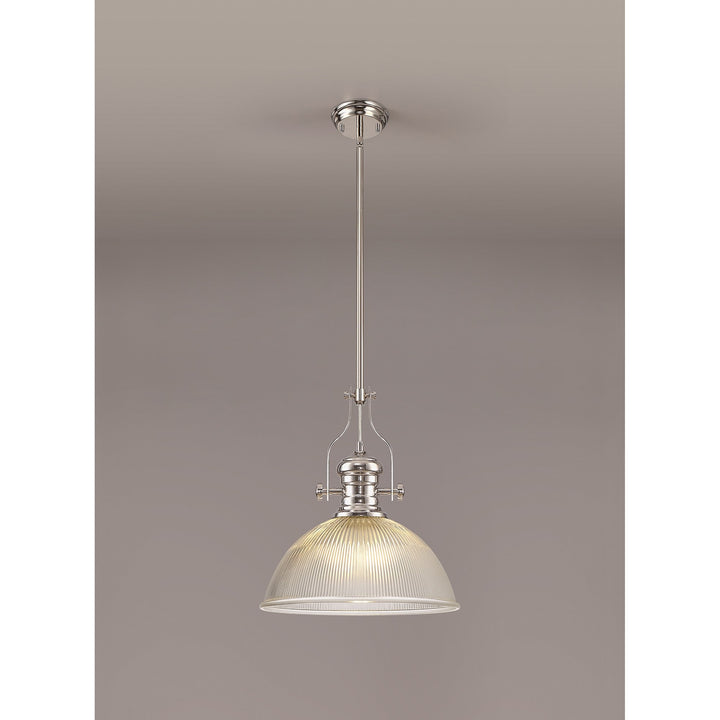 Nelson Lighting NLK01329 Louis 1 Light Telescopic Pendant With 38cm Dome Glass Shade Polished Nickel/Clear