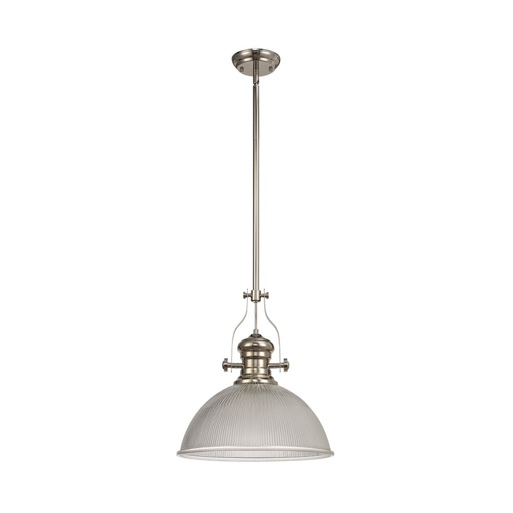 Nelson Lighting NLK01329 Louis 1 Light Telescopic Pendant With 38cm Dome Glass Shade Polished Nickel/Clear