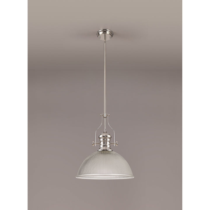 Nelson Lighting NLK01329 Louis 1 Light Telescopic Pendant With 38cm Dome Glass Shade Polished Nickel/Clear