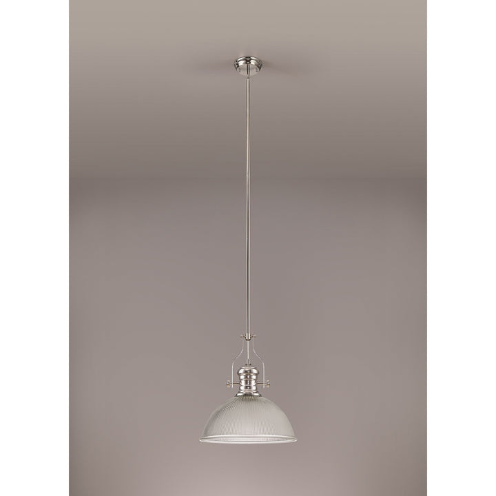 Nelson Lighting NLK01329 Louis 1 Light Telescopic Pendant With 38cm Dome Glass Shade Polished Nickel/Clear