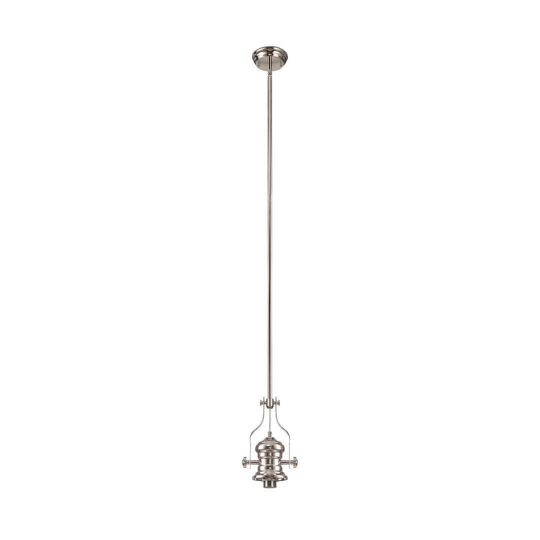 Nelson Lighting NLK01339 Louis 1 Light Telescopic Pendant With 30cm Flat Round Glass Shade Polished Nickel/Clear