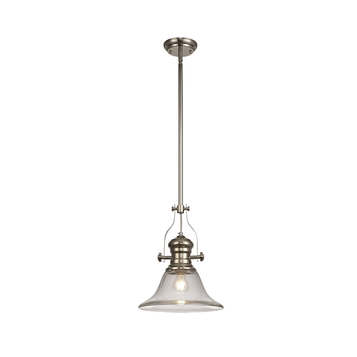 Nelson Lighting NLK01349 Louis 1 Light Telescopic Pendant 30cm Smooth Bell Glass Shade Polished Nickel/Clear