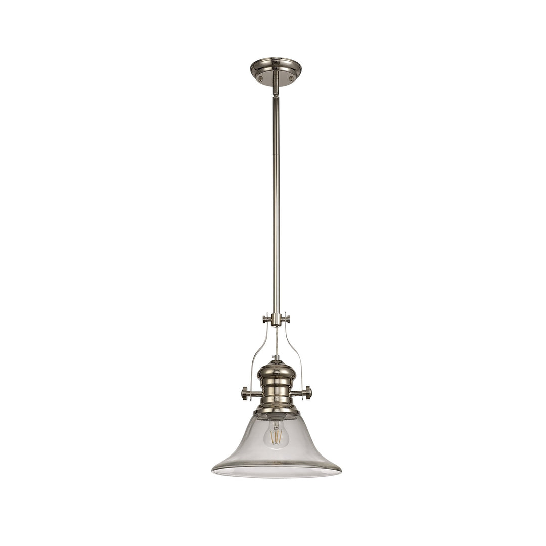 Nelson Lighting NLK01349 Louis 1 Light Telescopic Pendant 30cm Smooth Bell Glass Shade Polished Nickel/Clear