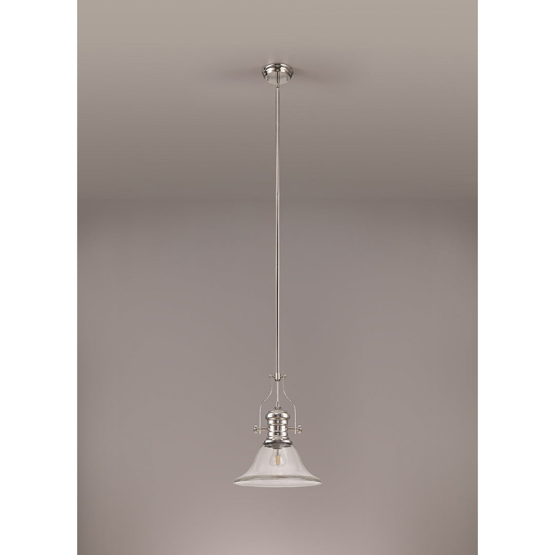 Nelson Lighting NLK01349 Louis 1 Light Telescopic Pendant 30cm Smooth Bell Glass Shade Polished Nickel/Clear