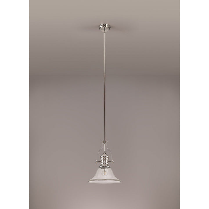 Nelson Lighting NLK01349 Louis 1 Light Telescopic Pendant 30cm Smooth Bell Glass Shade Polished Nickel/Clear