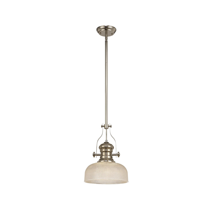 Nelson Lighting NLK01359 Louis 1 Light Telescopic Pendant 26.5cm Prismatic Glass Shade Polished Nickel/Clear