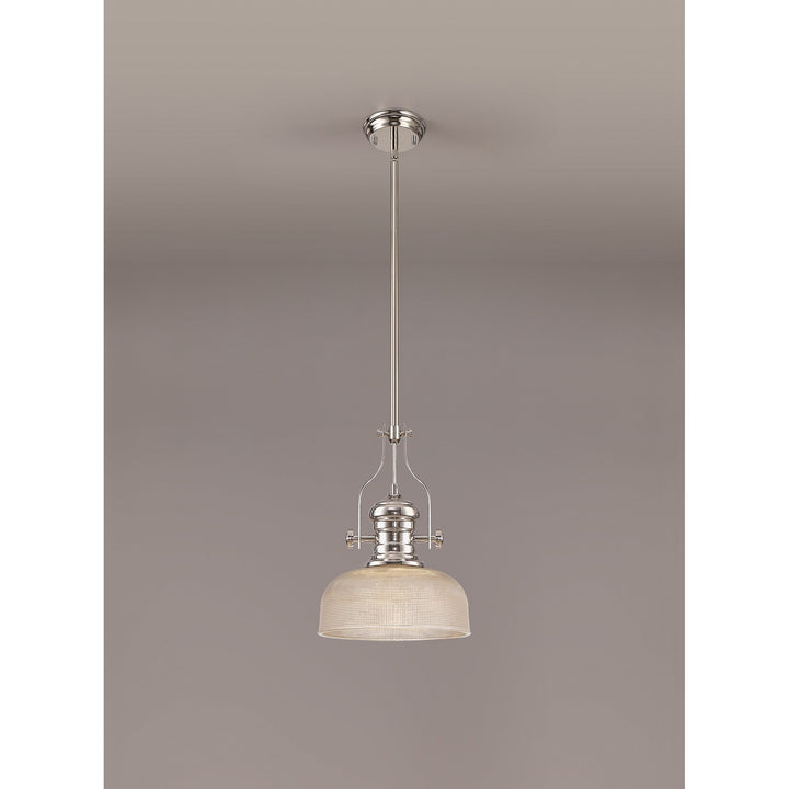 Nelson Lighting NLK01359 Louis 1 Light Telescopic Pendant 26.5cm Prismatic Glass Shade Polished Nickel/Clear